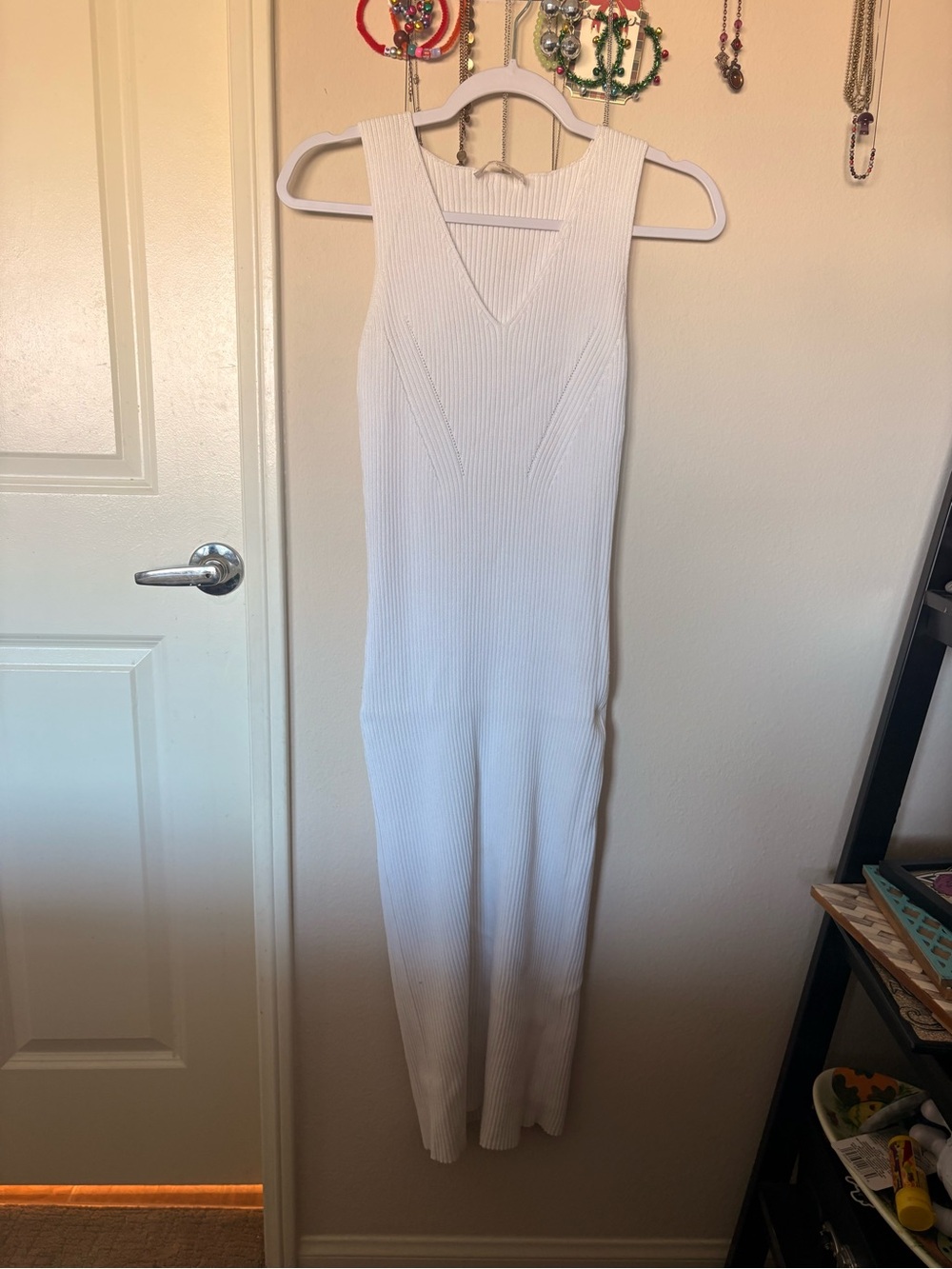 Michael Kors Cream Ribbed V-Neck Maxi Dress
